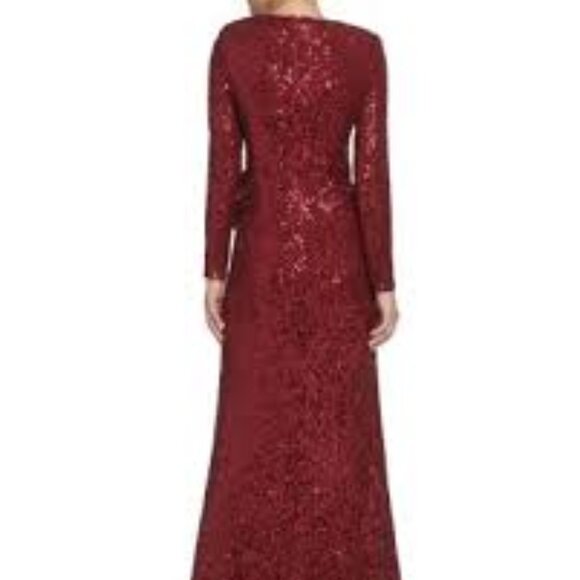 Eliza J ruby red sequin faux wrap bow sequin gown cocktail dress size 6 - Picture 4 of 6